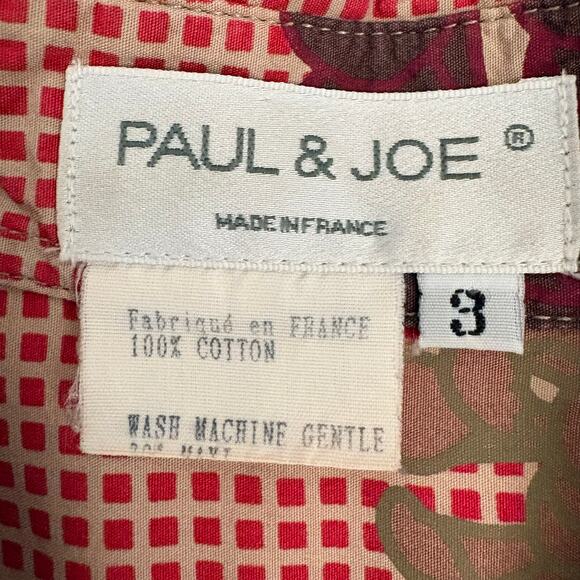 Paul & Joe Paris Abstract Floral Button Down Shirt Red Cotton Size US S Artsy - Picture 4 of 5